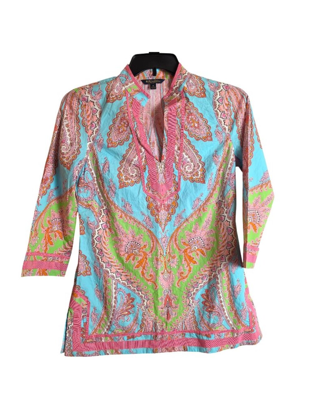 Brooks Brothers Paisley Tunic Top Women 6 Multicolor Italian Woven Resort Cotton - Picture 1 of 5
